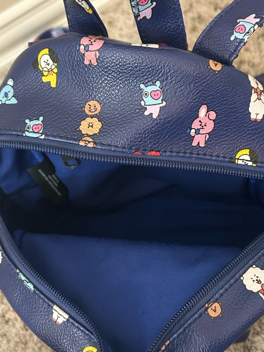 BT21 Girls Mini Backpack Navy Blue Character Print Faux Leather - Picture 7 of 8